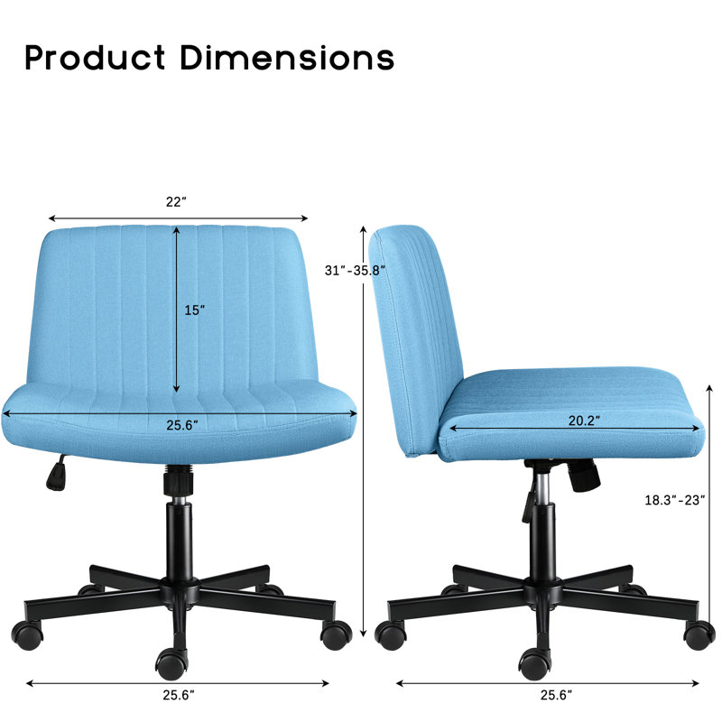 Chaise de travail pivotante en tissu Caelie, Bleu