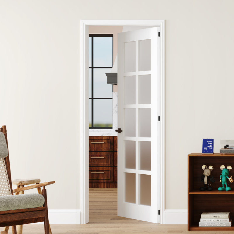 Intérieur Porte en verre givré à 10 panneaux avec porte à garde-manger pré-montée à panneau de base solide avec bande à assemblage rapide