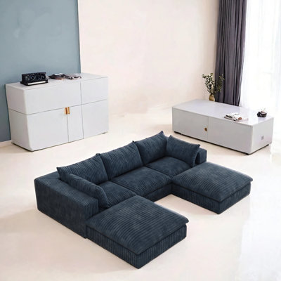 Canapé à assise profonde en tissu velours côtelé 118,2 po