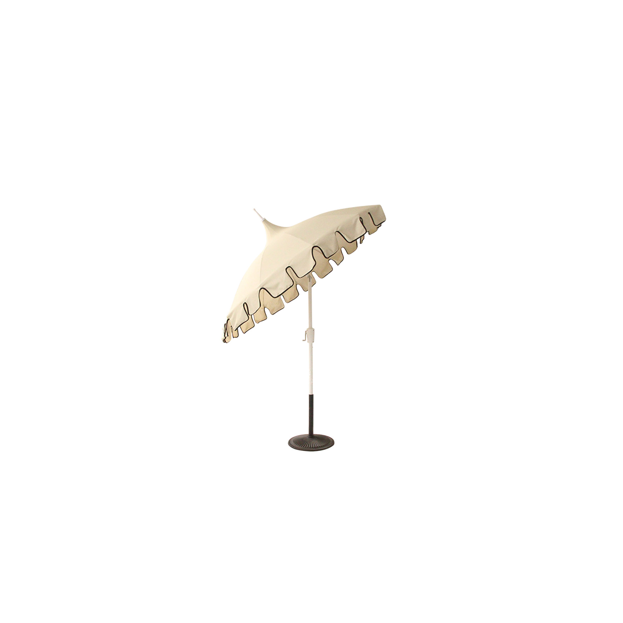Lillie 7.5ft Pagoda Scalloped Market Umbrella, Cream/White/Black