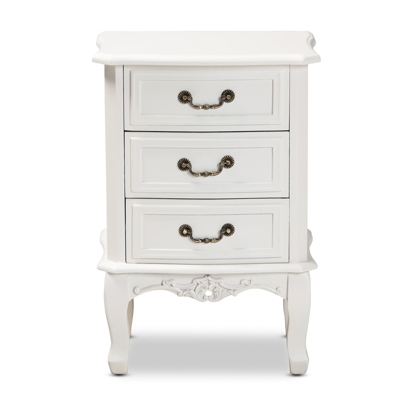 Deanthony 3-Drawer Nightstand in White Finish With Brass Handles, 27.56'' H X 18.9'' W X 13.78'' D