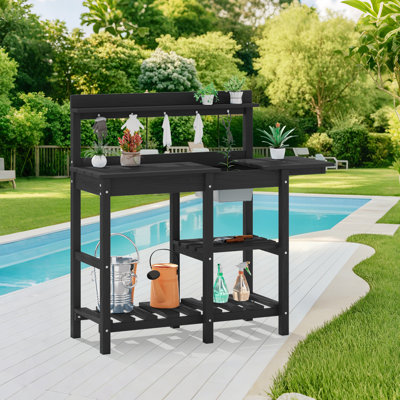 High Density Polyethylene Ourdoor Garden Potting Bench Table Work Bench With Sink Drawer