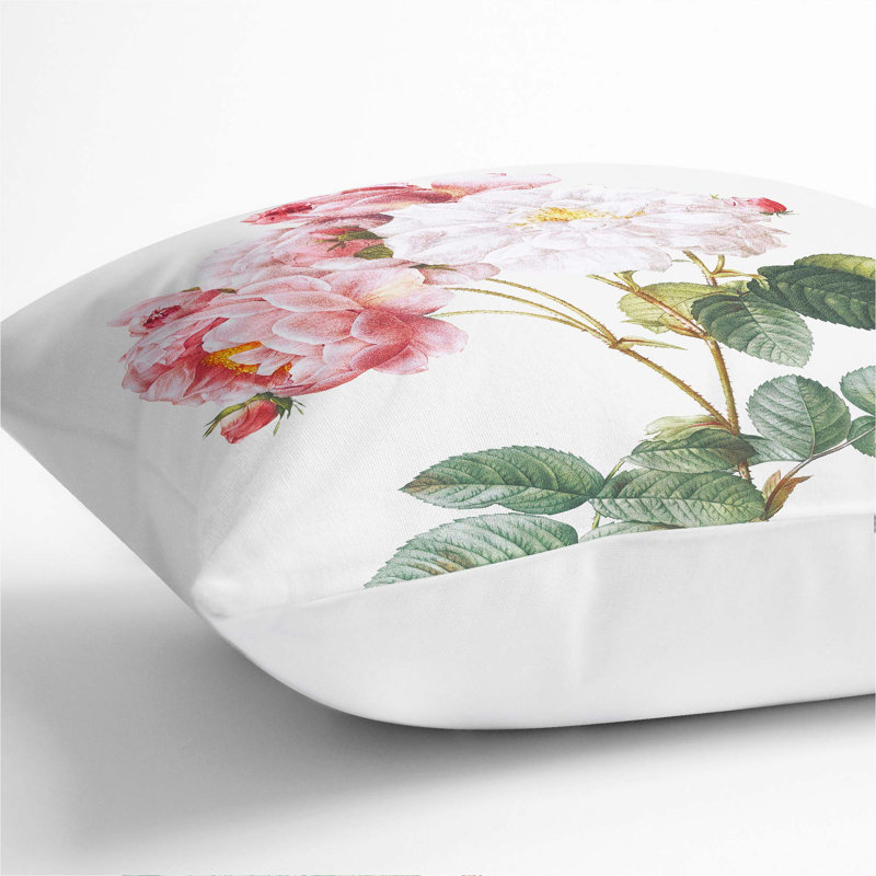 Damask Roses In Pink Square Throw Cushion, 40cm H x 40cm W x 15cm D, White