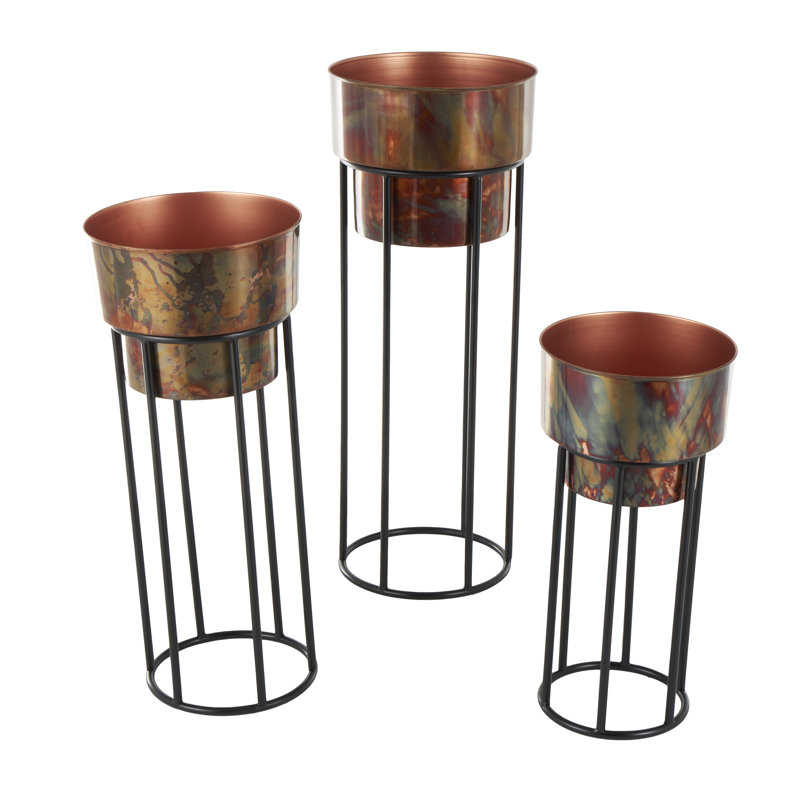 Ensemble de 3 pots à fleurs en métal Millwright