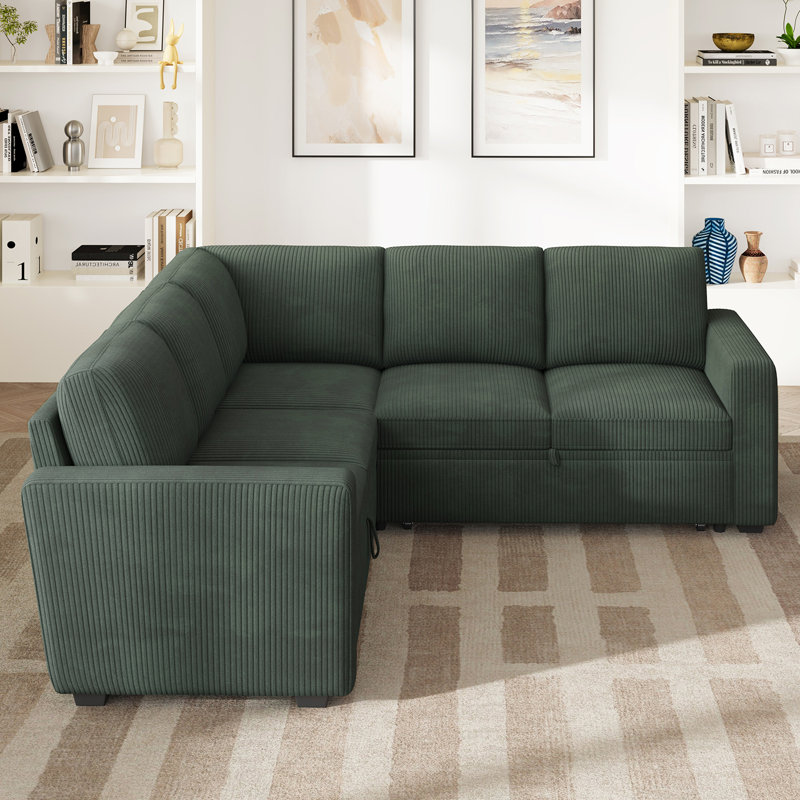 Canapé-lit modulaire en L Hoelscher, Green Coduroy