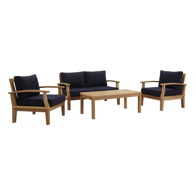 Modway Marina 4 Piece Outdoor Patio Teak Set, Navy