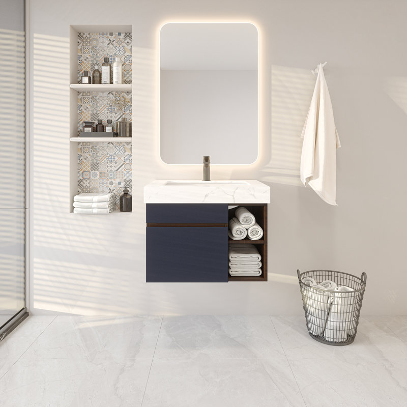 Ensemble de meuble-lavabo mural simple 30 po, Bleu marine