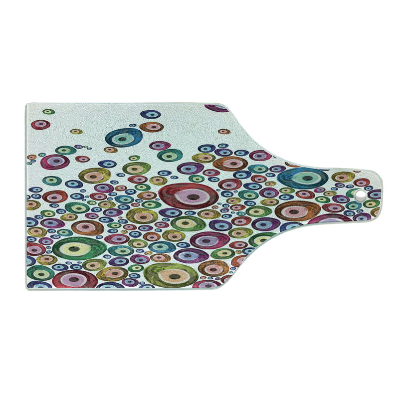 Ambesonne Ethnic Tempered Glass Cutting Board Evil Eye Pattern Multicolor