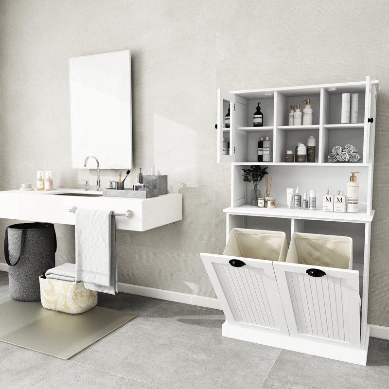 Armoire à linge blanche avec fabrication stable et trieur de style 2 sacs réglables amovibles, Blanc