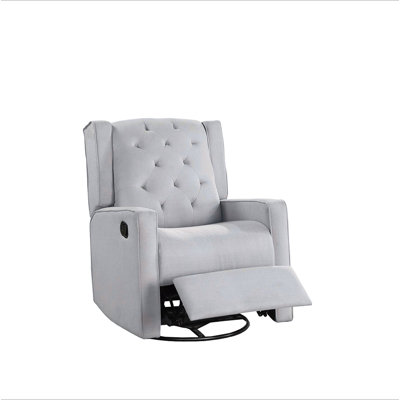 Contemporary Light Gray Color Polyfiber Swivel Recliner Chair 1Pc Manual Motion Wing Back Tufted Cushion Living Room Furniture Glider Chair