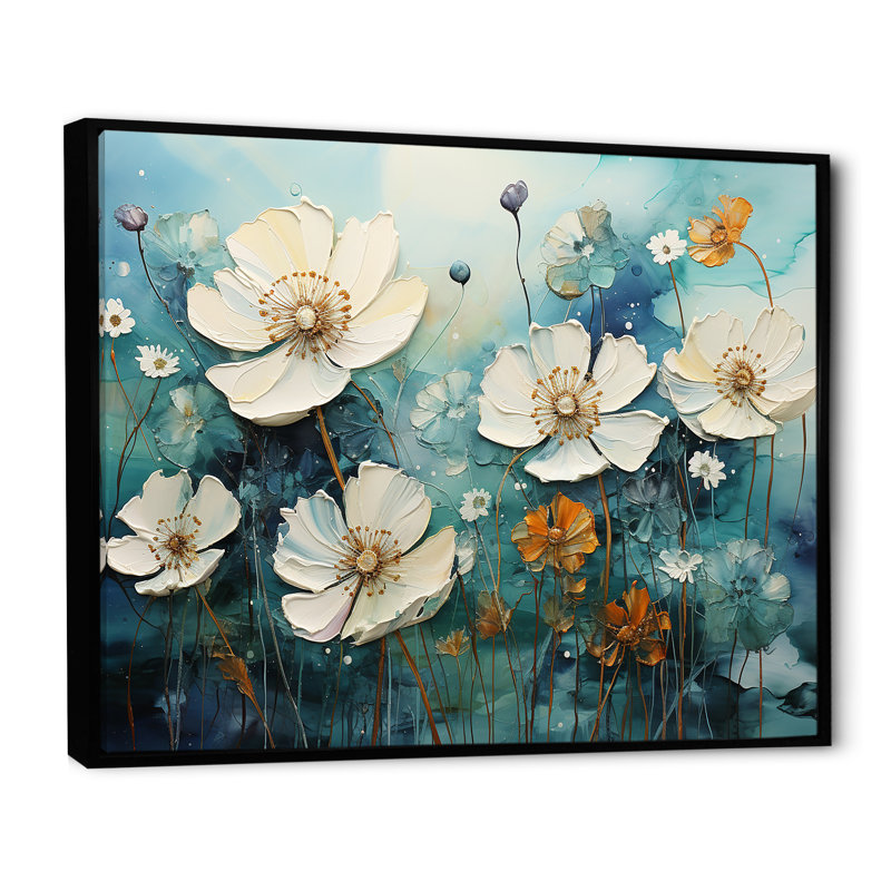 «Misty Flower Meadows» sur toile, Cadre flottant noir, H 34 po x l 44 po x P 1,5 po