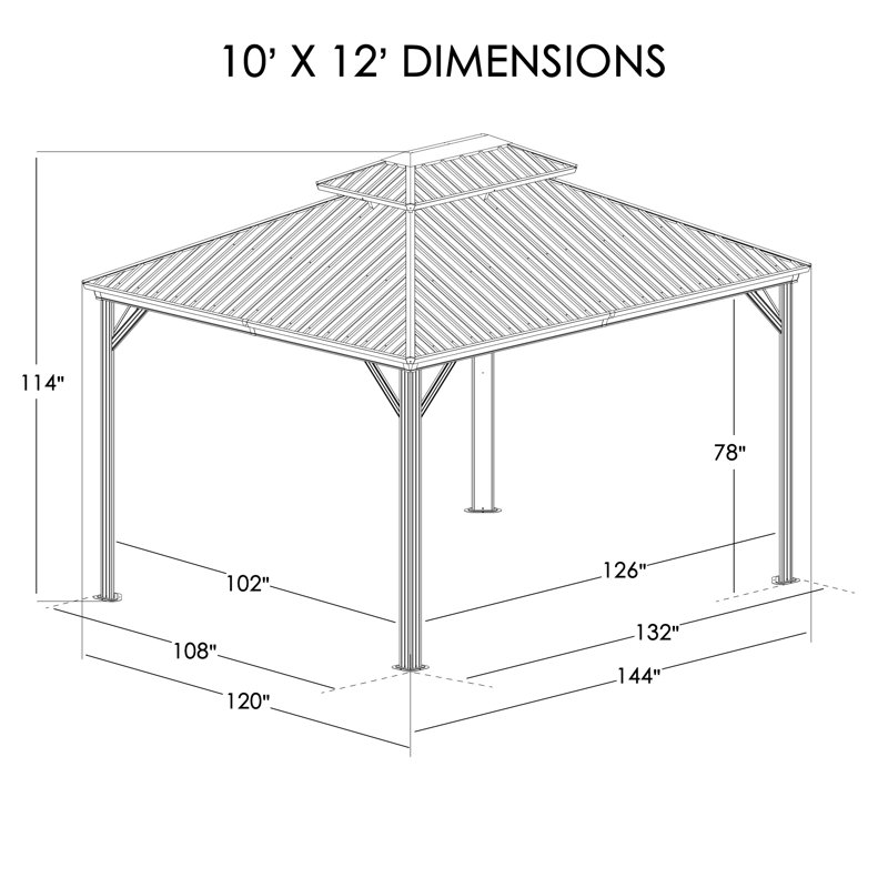 Kozyard Caesar Gray Double Roof Hardtop Gazebo with Privacy Curtain and Mosquito Netting, Brown, 120" x 144", Brown