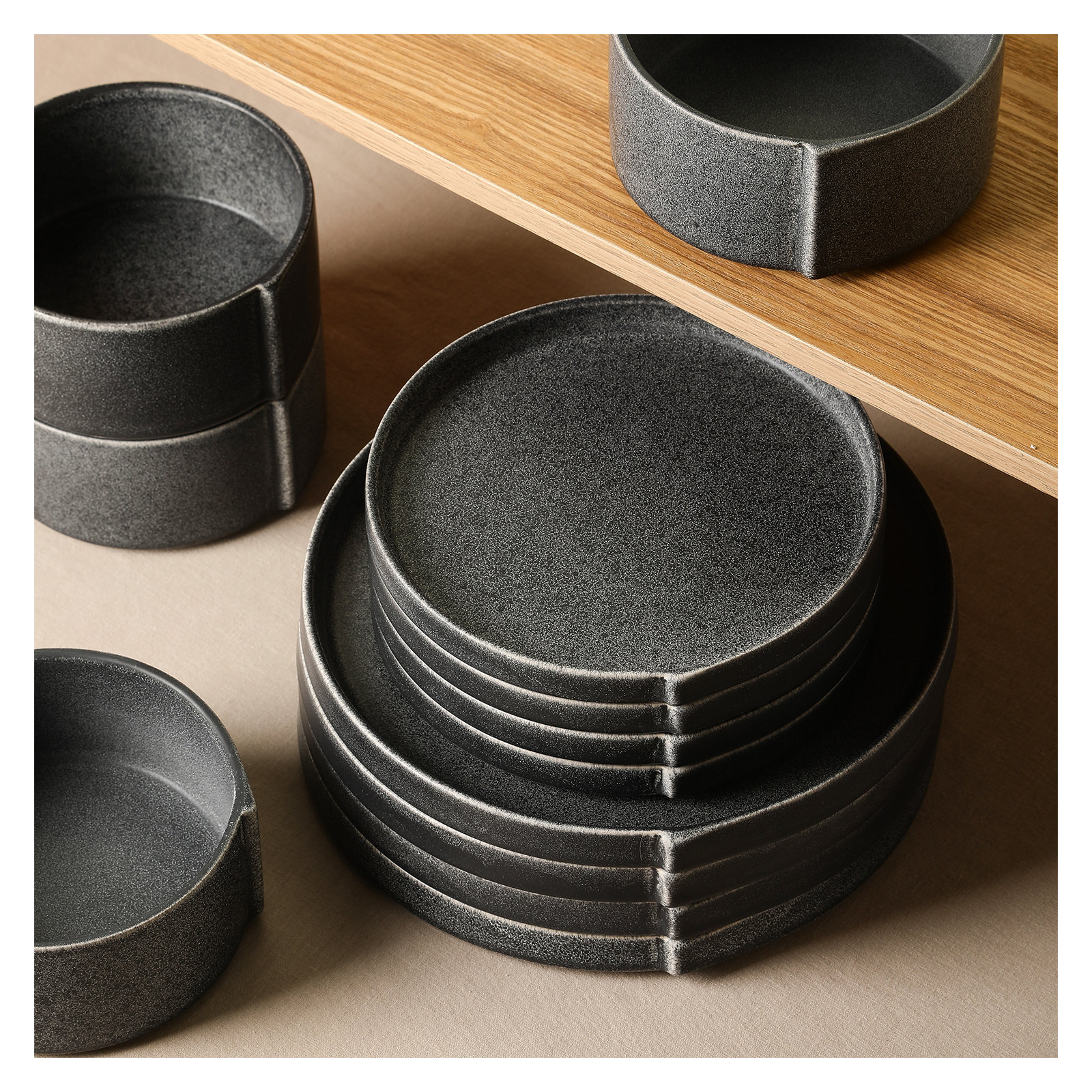 Stone Lain Bao 12-Piece Dinnerware Set Stoneware, Charcoal 