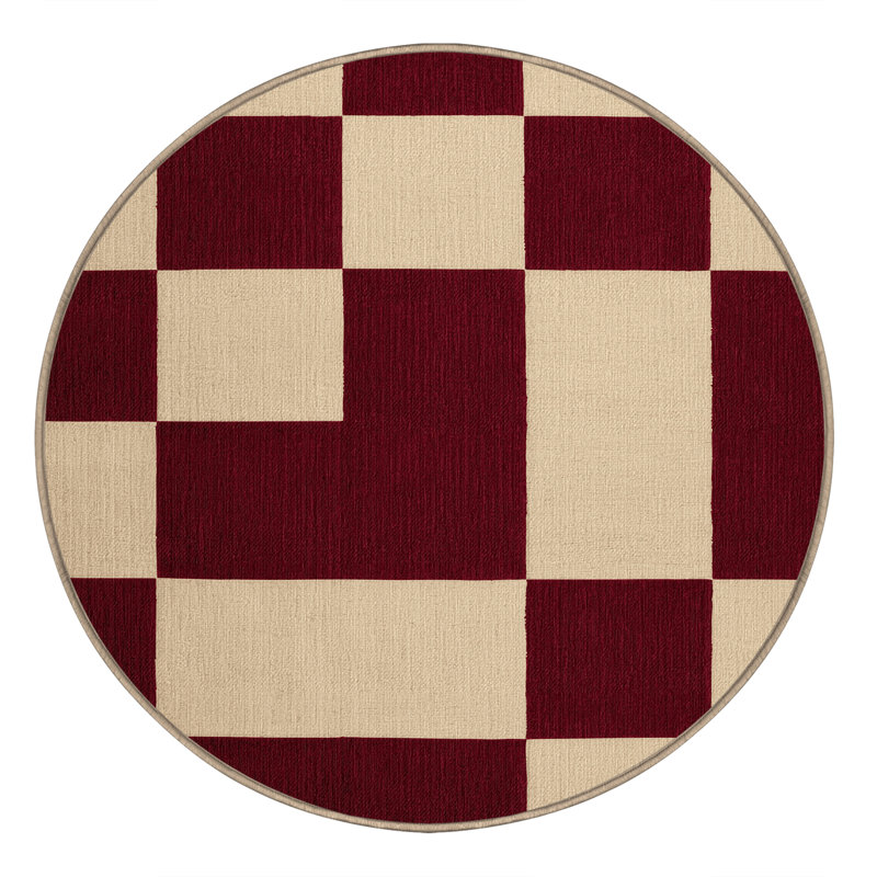 Machine Washable Checkered Beige Area Rug, Round 6'