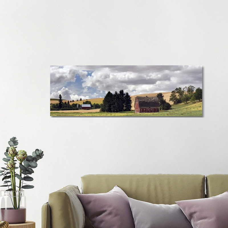 Old Barn Under Cloudy Sky, Palouse, Washington State, USA - Wrapped Canvas Panoramic Print