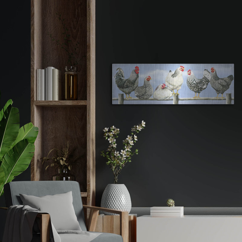 «Black White Hens 2» par Janet Pidoux, H 12 po x l 36 po