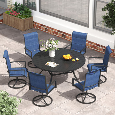 6-Person Patio Dining Set with Round Patio Dining Table and Padded Swivel Chairs by Red Barrel Studio