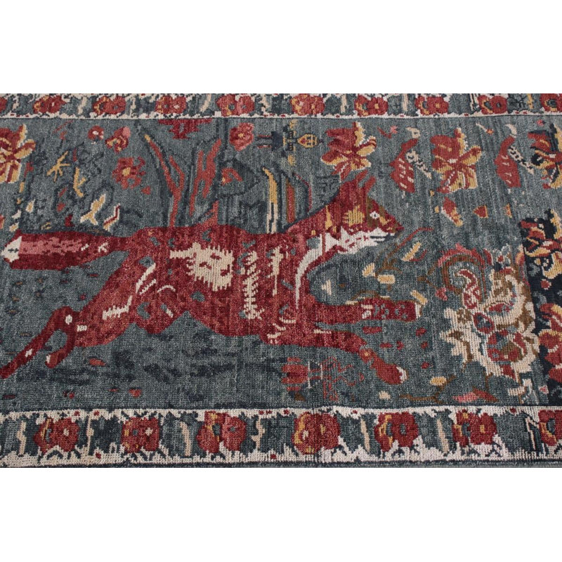 Rug & Kilim’S Transitional Pictorial Rug In Red And Blue, Square 4'