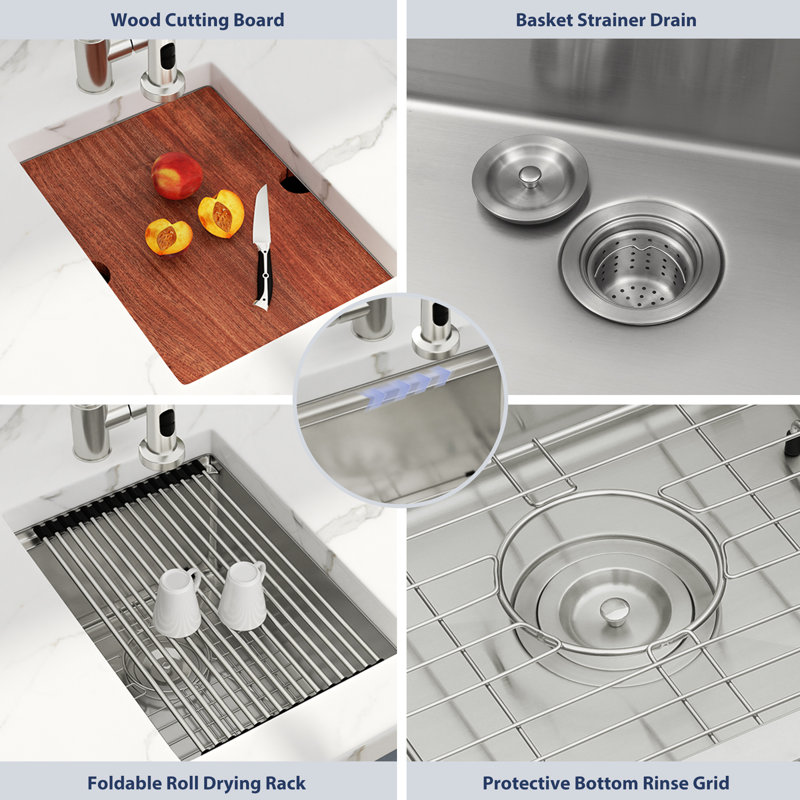 Évier de cuisine en acier inoxydable encastrable à cuve simple encastrable 17 po avec accessoires pour station de travail encastrable 17 po