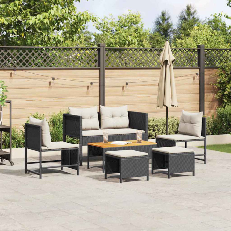 vidaXL Garden Sofa Set with Cushion Poly Rattan Furniture Outdoor Living, Cream, Black