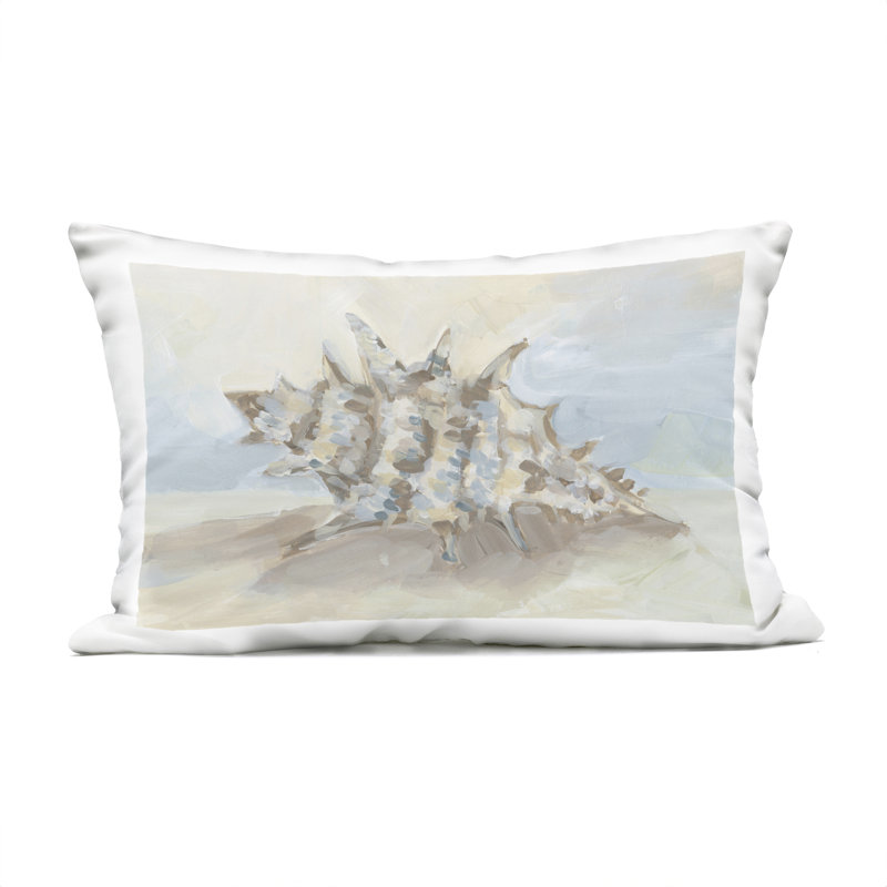Conception de coussin d'extérieur à motif de coquillages doux mélangés Spiky par JJ Design House LLC, Beige / coquillage gris