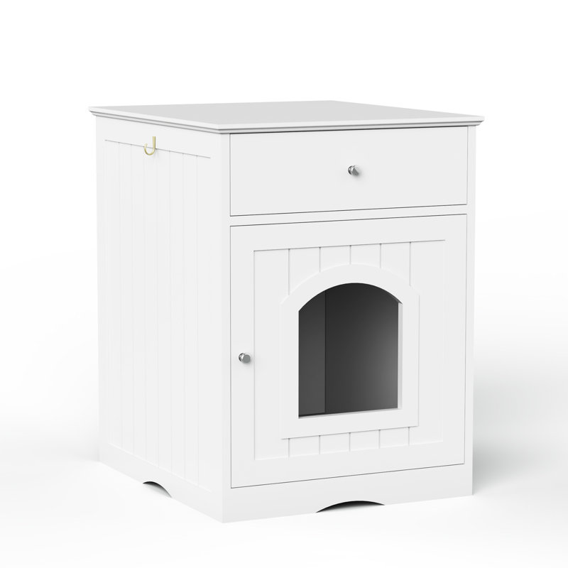 Enceinte en bois pour litière pour chat avec table d'appoint - Caisse blanche