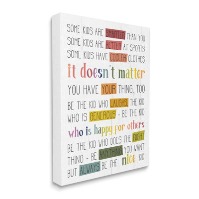 Be The Nice Kid Sentiments Rainbow Text Pop