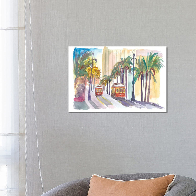 Street Cars In New Orleans Louisiana With Palms by Markus & Martina Bleichner - Wrapped Canvas Gallery-Wrapped Canvas Giclée