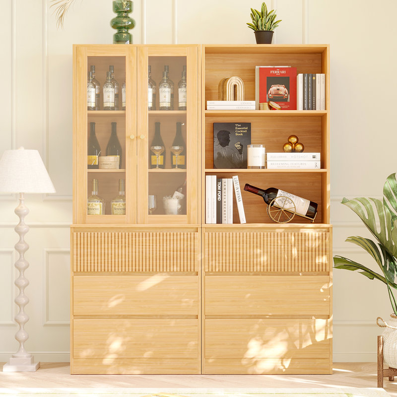 Bibliothèque H 71 "x l 47,3" avec portes en verre trempé et 3 grands tiroirs (B + D)