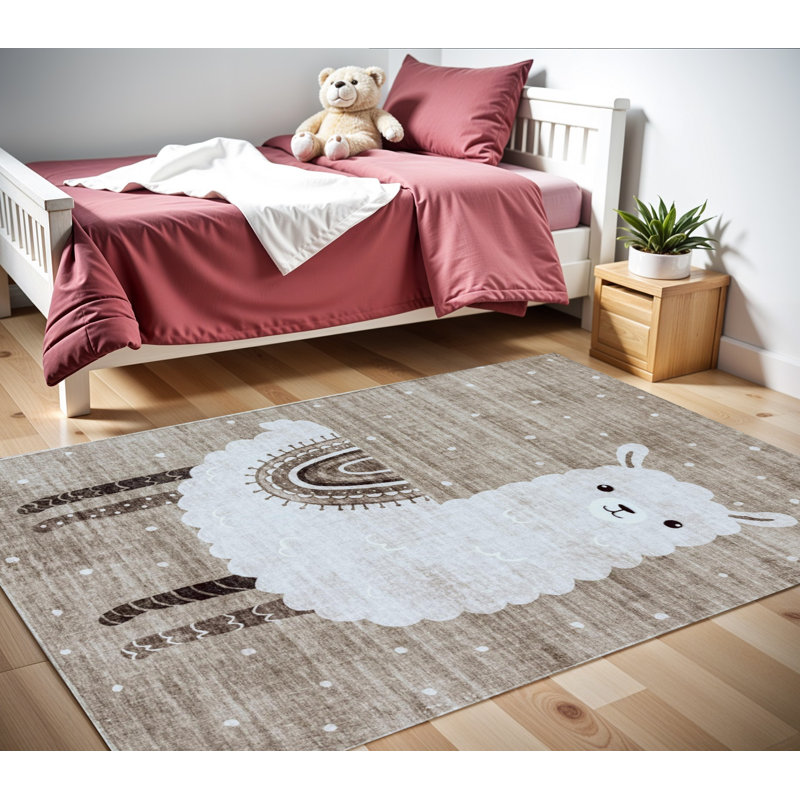 4' X 6' Brown and Beige Juvenile Animals Youthful Area Rug