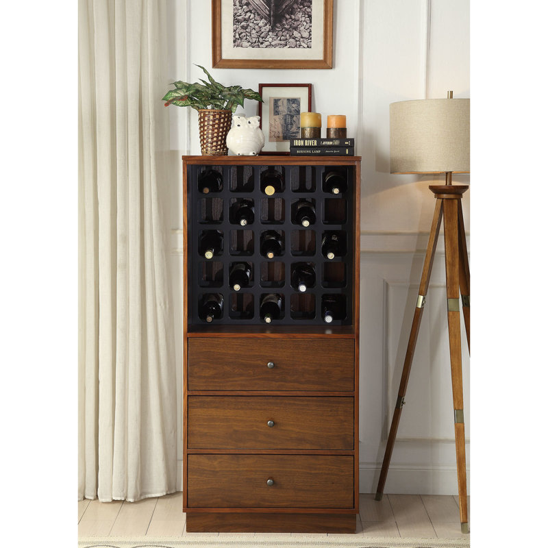 Armoire à vin de ton noyer, 3 tiroirs, peut contenir jusqu'à 25 bouteilles de rangement en noyer, se range en toute sécurité