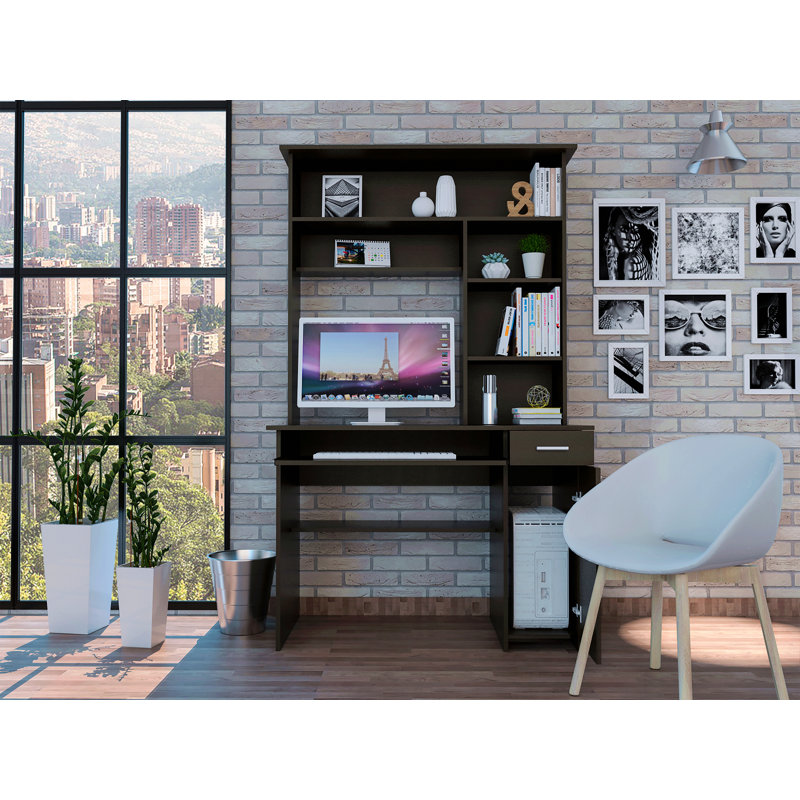 Bureau d'ordinateur à 7 tiroirs avec huche Black Wengue, Noir