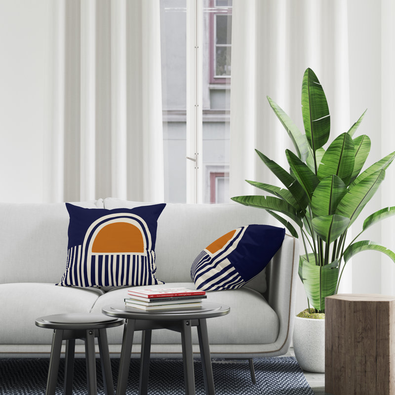 Jeté carré en polyester intérieur / extérieur, L 19 po x H 19 po, Orange / bleu marine