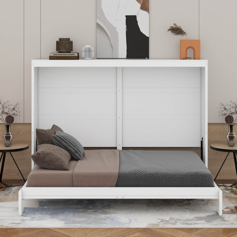 Grand lit escamotable au design moderne avec DEL, Blanc