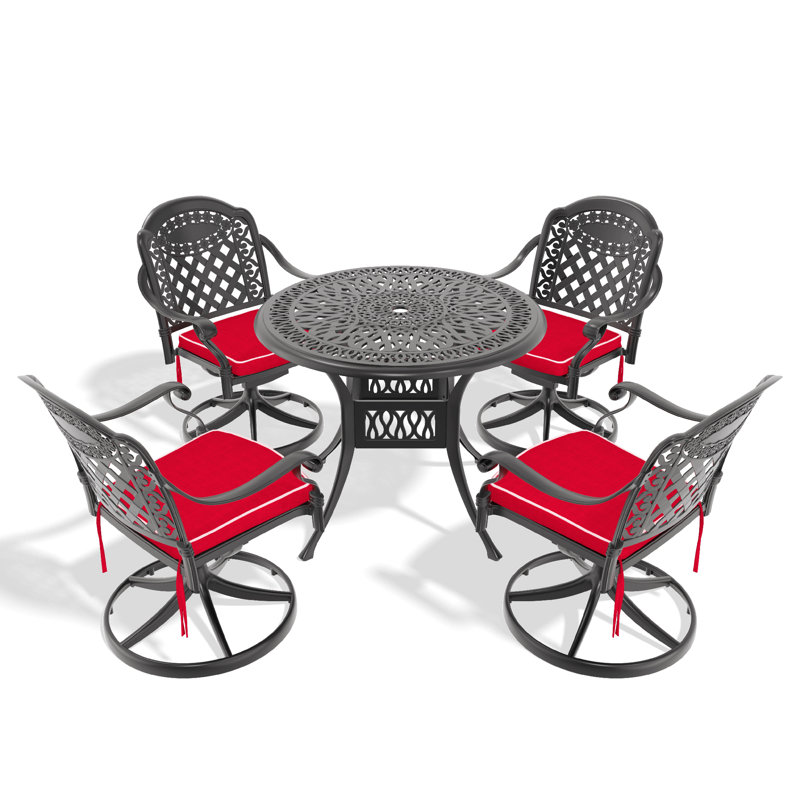 Ensemble de salle à manger en aluminium coulé 5 pièces 5 pièces, comprenant 4 chaises pivotantes et une table ronde de 35,43 po avec structure noire