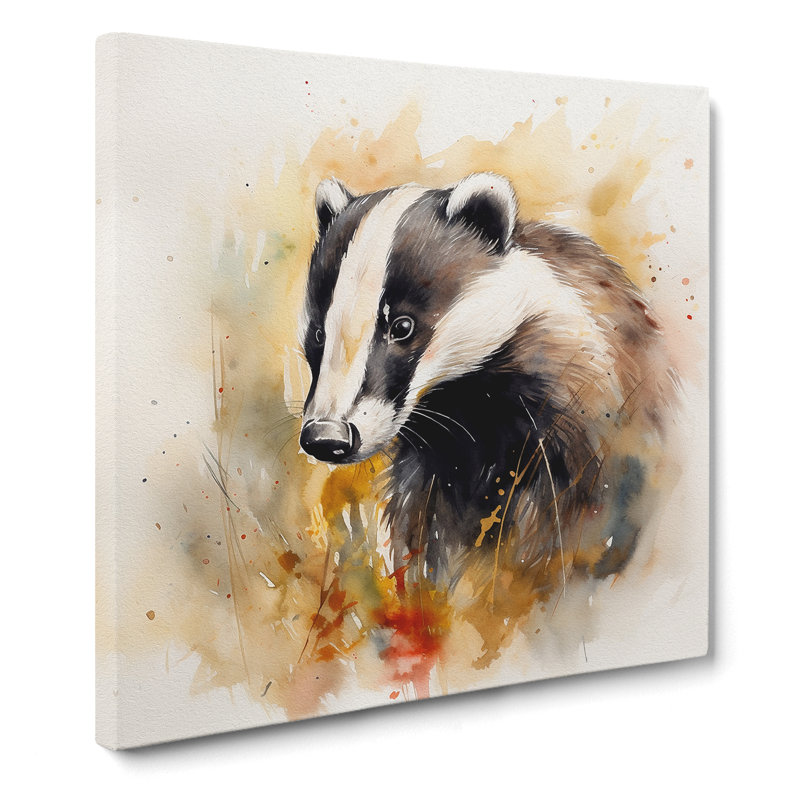 Badger Watercolour - Print, 50cm H x 50cm W x 3cm D