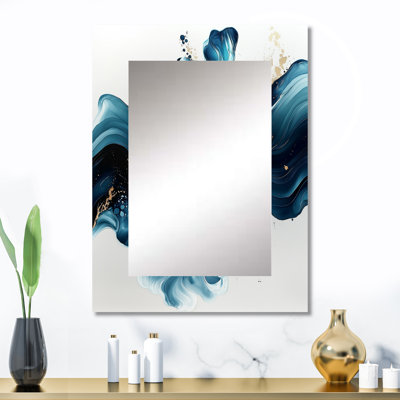 Arc-en-ciel doré de l'encre liquide III - grand miroir à encre liquide, décor de miroir mural bleu unique, impression d'art en métal