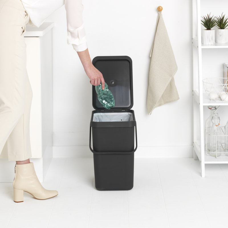 Brabantia Sort & Go Plastic Recycling Bin, 6.6 Gallon, Gray