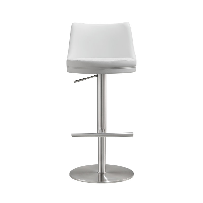 Upholstered Adjustable Height Bar Stool, White