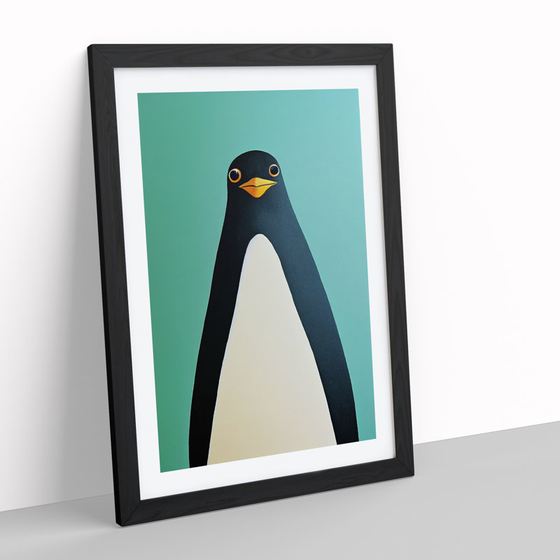 XV1022-4870X Unique Penguin Art No.2 Abstract, White, Black Framed Paper, 66cm H x 48cm W