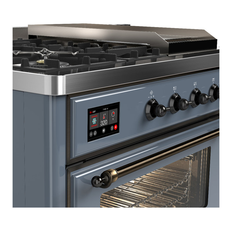 Majestic III Series 48 Inch Dual Fuel Range with 5 Sealed Burners, Griddle, Frenchtop in Glossy Black (Natural Gas, Burnished Trim)