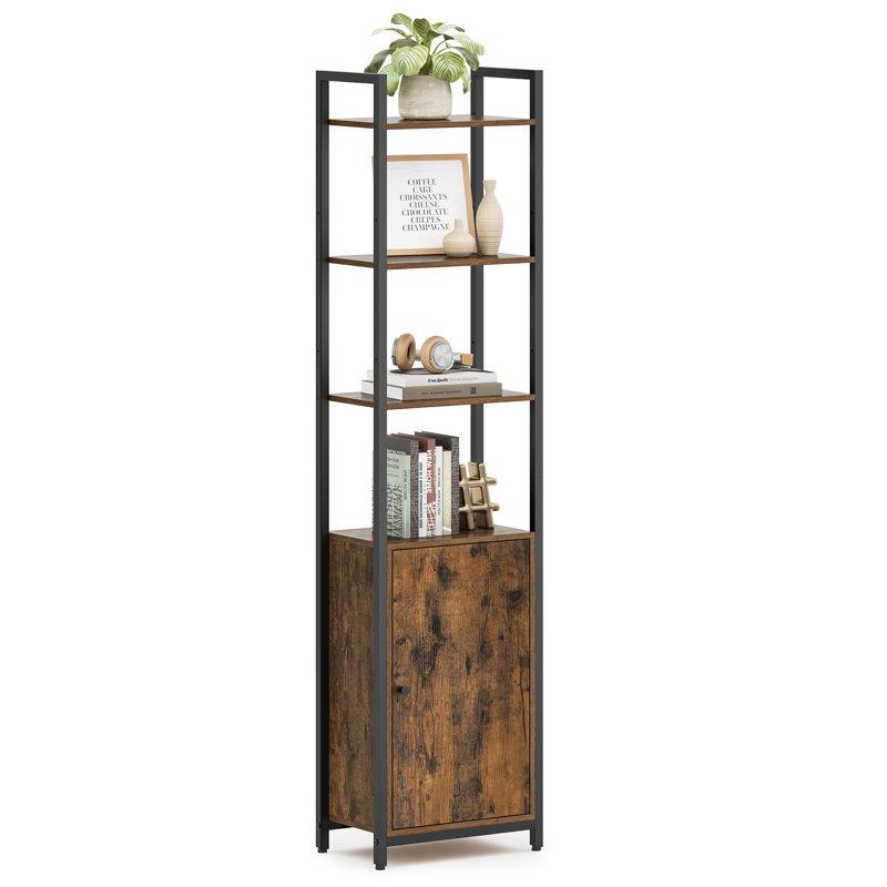 Adetola 40cm W Steel Etagere Bookcase, Rustic Brown/Ink Black