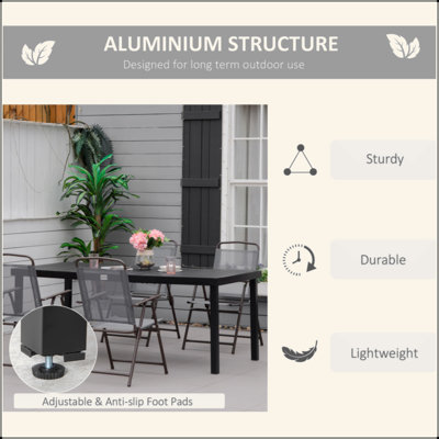 Table de salle à manger d'extérieur 75 po x 35 po pour 8 personnes, table de jardin rectangulaire en aluminium avec plateau en faux bois toutes saisons pour jardin, pelouse, patio
