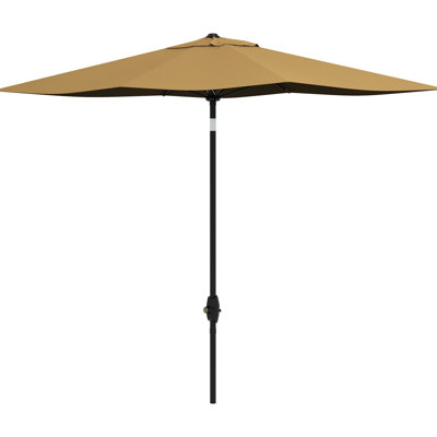 6.5' X 10' Rectangular Outdoor Sunshade Umbrella, Patio Table Cover With Crank, Adjustable Tilt, Coffee, 50 Efficient Crank And