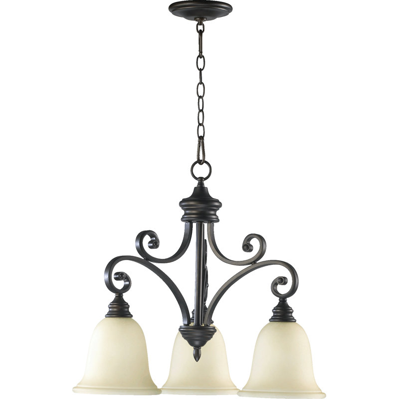 Lustre classique / traditionnel à 3 lumières Cambron, Faux albâtre, Bronze huilé
