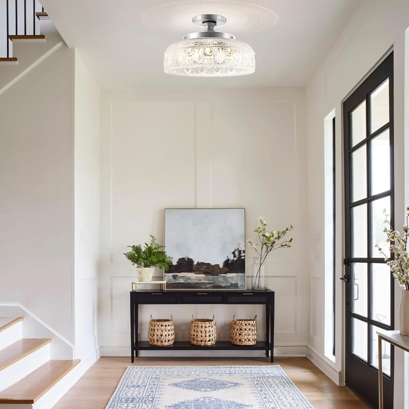Large Silver Globe Glass Semi Flush Mount Ceiling Light