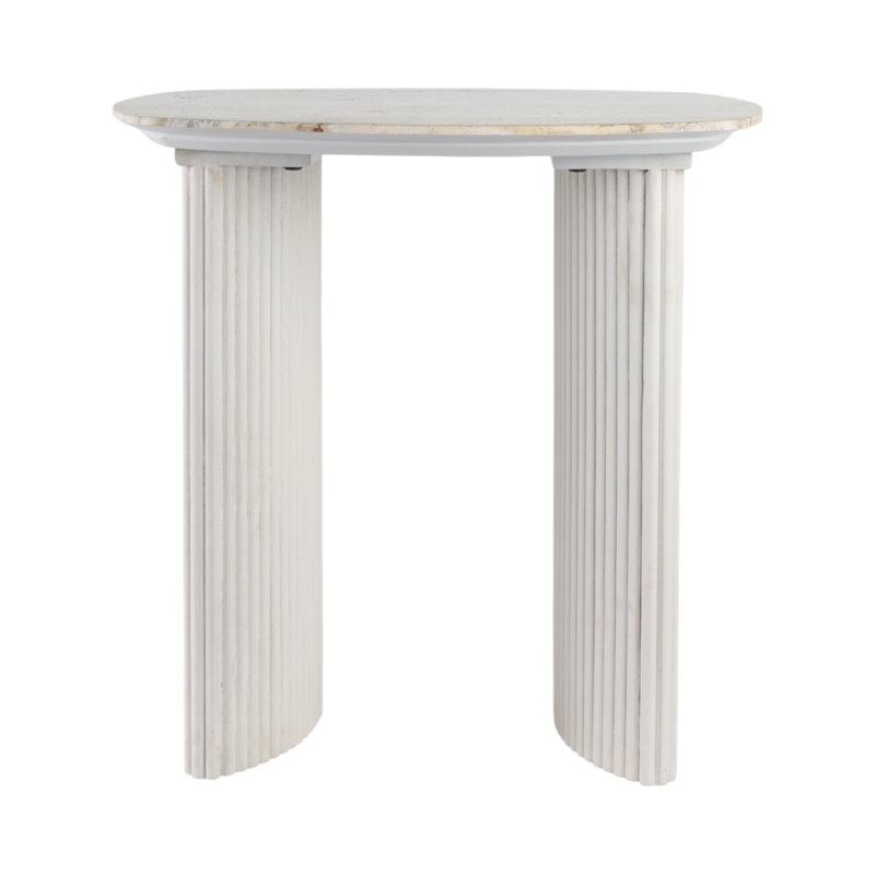24"Catalina Travertine&Fluted Wood Accent Table/Kd