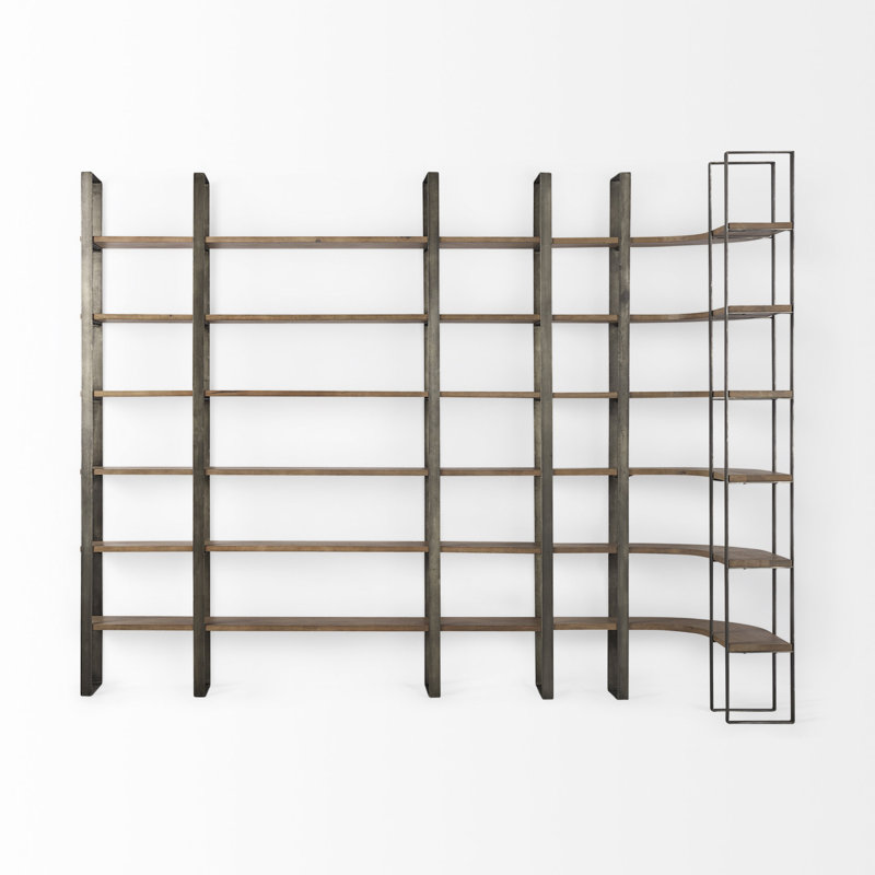 Tauton II 90" Bookcase, Antique Nickel/Medium Brown