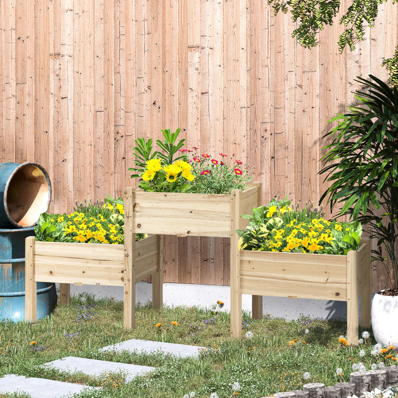 Lit surélevé pour plantes avec 3 boîtes - Support en bois surélevé pour légumes, herbes, fleurs