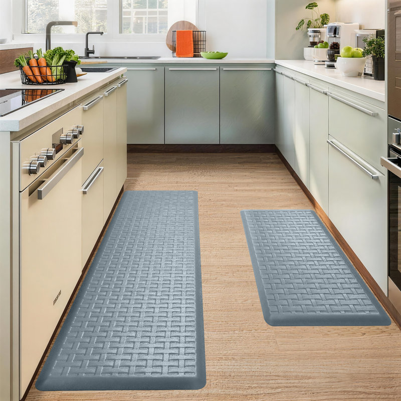  Anti-Fatigue Non-Slip Waterproof  Kitchen Mat, Gray, Rectangle 1'5" x 2'4" + 1'5" x 5'